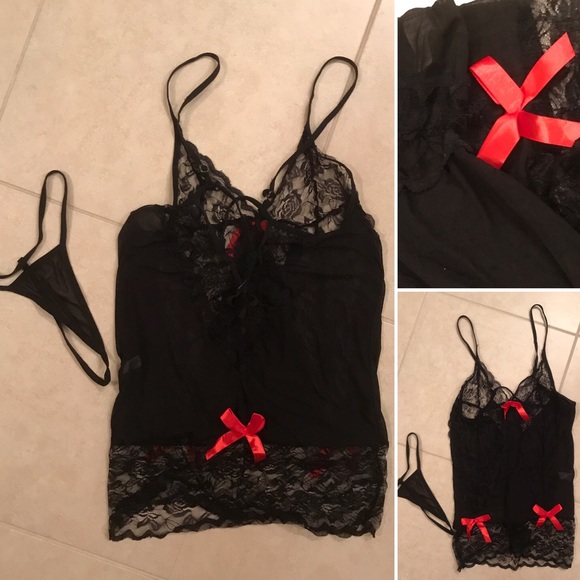 Other - NWOT Black with red lingerie Sexy black lace
